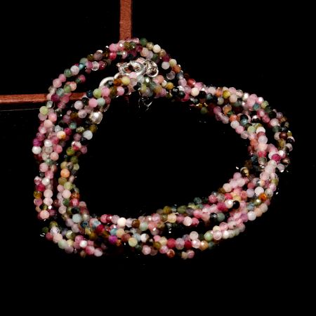 Multi Tourmaline Beaded Necklace, Three Layer Necklace for women, 925 Sterling silver jewelry